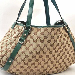 Auth Gucci Abbey Tote  GG Print Canvas/Leather